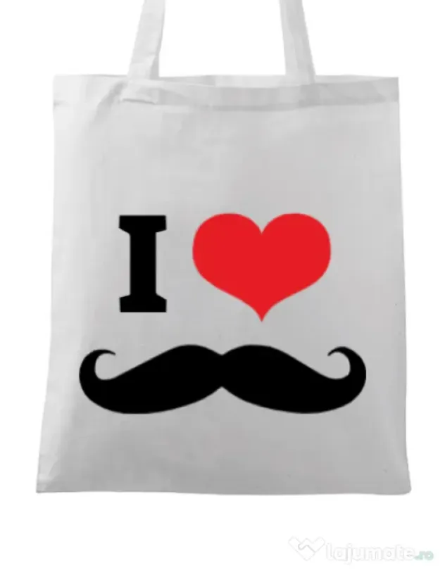 Sacosa din panza I love moustaches Alb