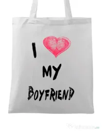 Sacosa din panza I love my boyfriend Alb
