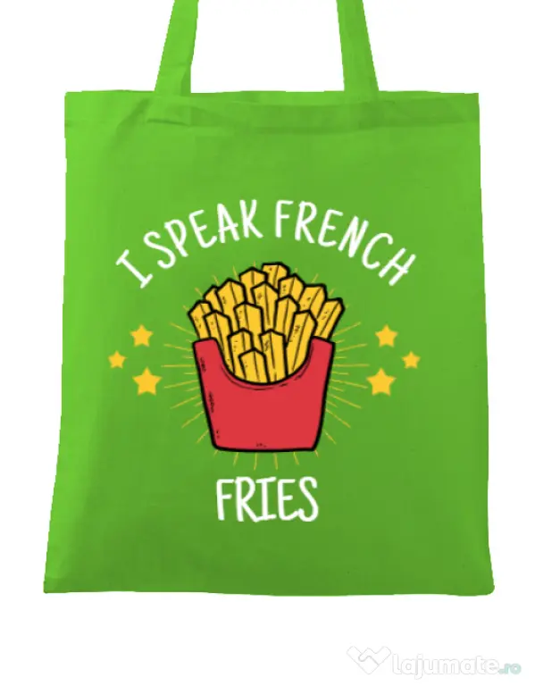 Sacosa din panza I speak french Verde mar