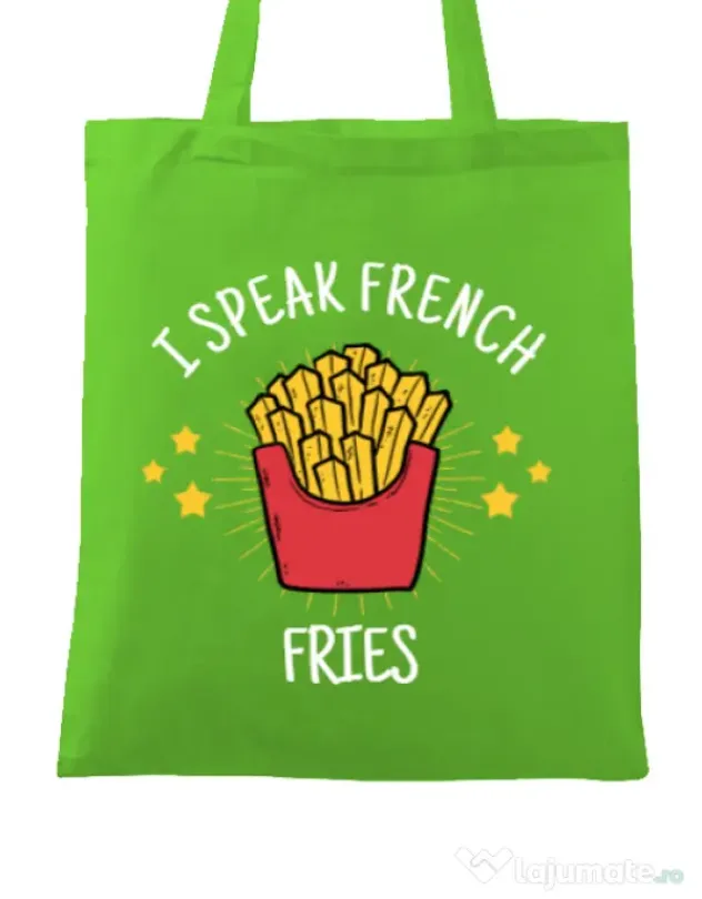 Sacosa din panza I speak french Verde mar