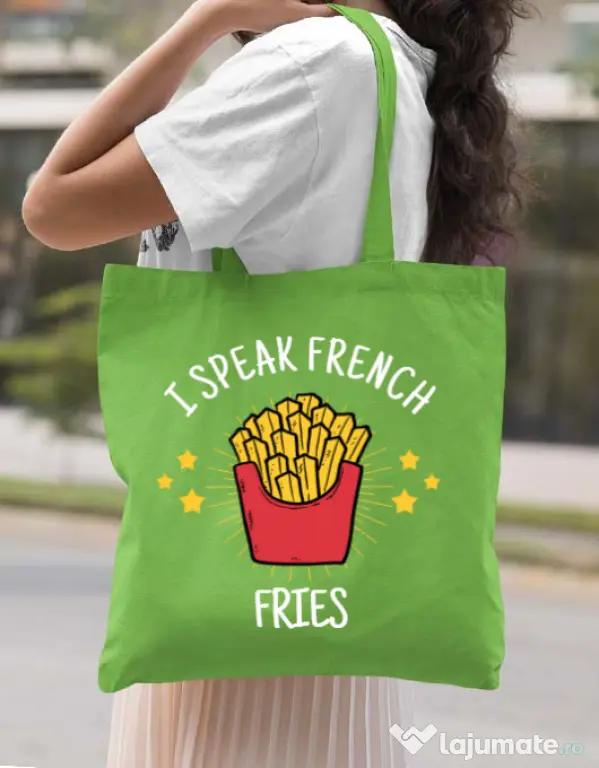 Sacosa din panza I speak french Verde mar