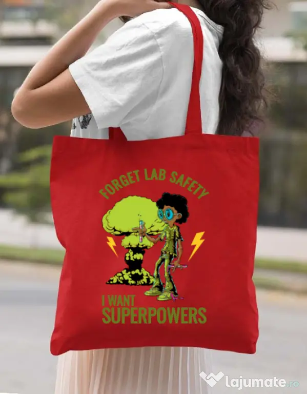 Sacosa din panza I want superpowers Rosu