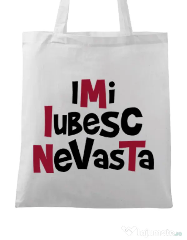Sacosa din panza Imi iubesc nevasta Alb