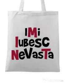Sacosa din panza Imi iubesc nevasta Alb