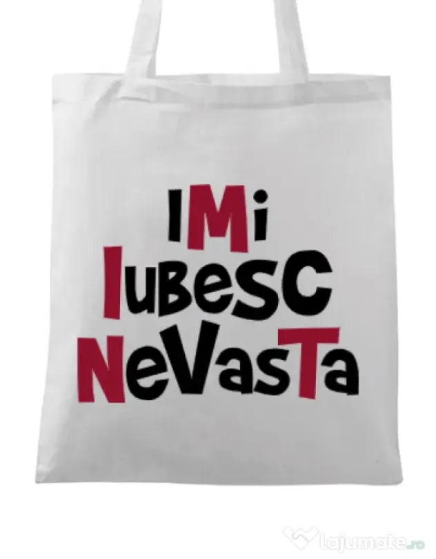 Sacosa din panza Imi iubesc nevasta Alb