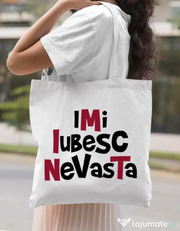 Sacosa din panza Imi iubesc nevasta Alb