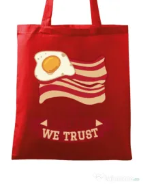 Sacosa din panza In bacon we trust Rosu