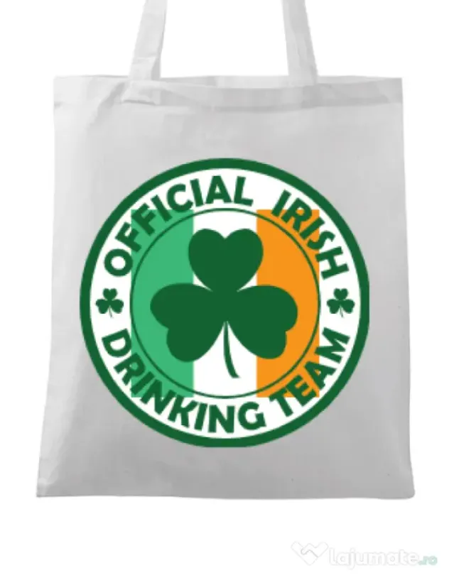 Sacosa din panza Irish Drinking Team Alb