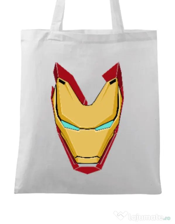 Sacosa din panza Iron man mask Alb