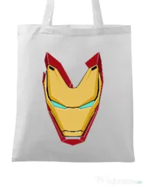 Sacosa din panza Iron man mask Alb