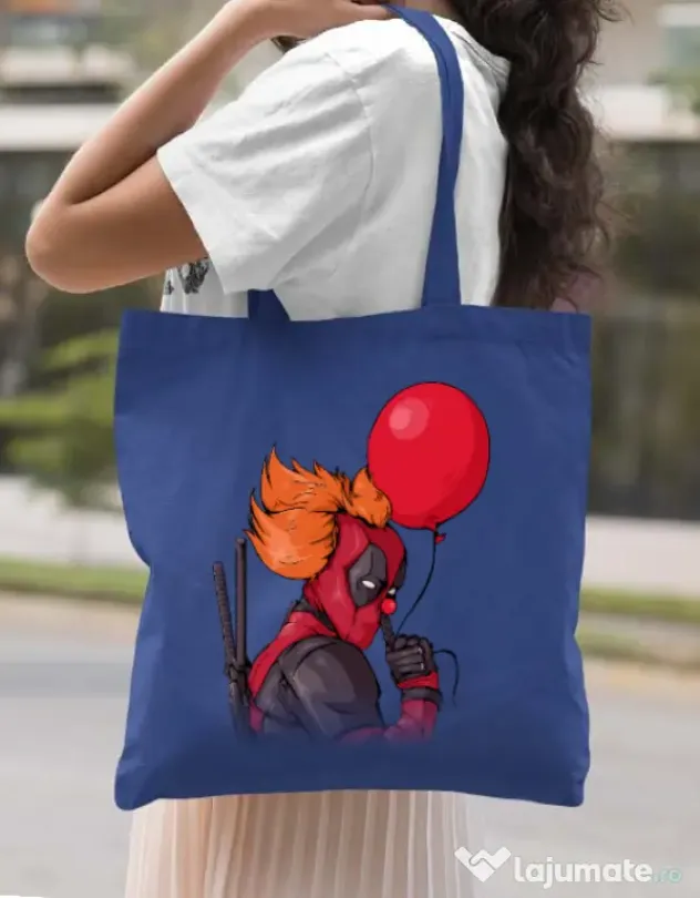 Sacosa din panza IT is Deadpool Albastru regal