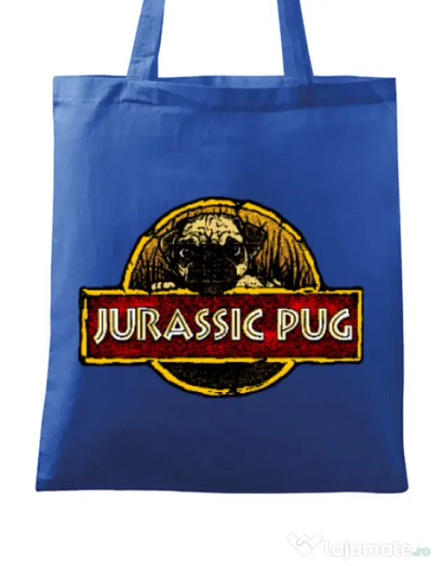Sacosa din panza Jurassic Pug Albastru regal
