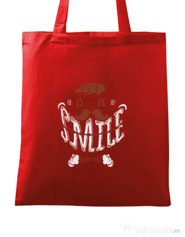 Sacosa din panza Keep smile everyday Rosu