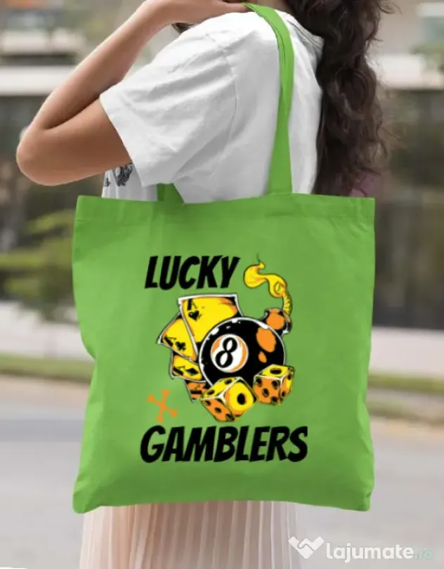 Sacosa din panza Lucky gamblers Verde mar