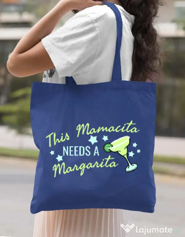 Sacosa din panza Mamacita Albastru regal