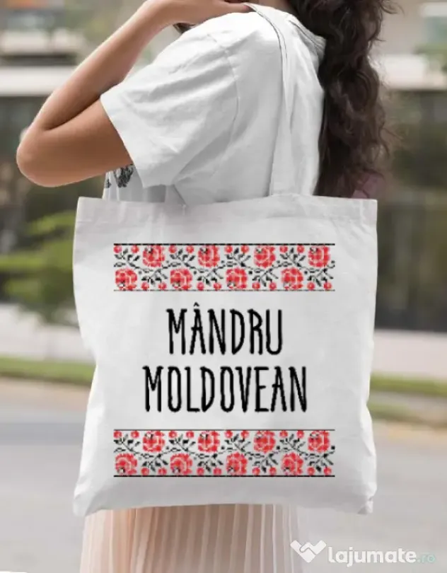 Sacosa din panza Mandru moldovean Alb