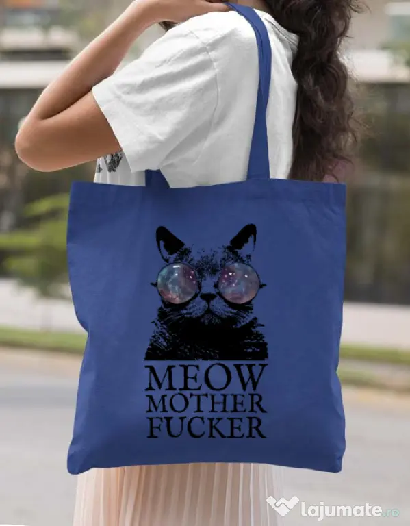 Sacosa din panza Meow motherfucker Albastru regal