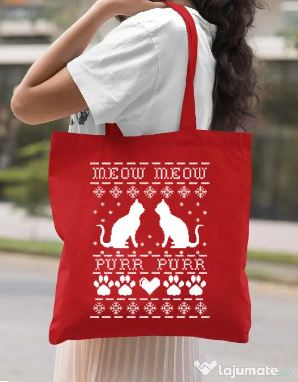 Sacosa din panza Meow purr Rosu