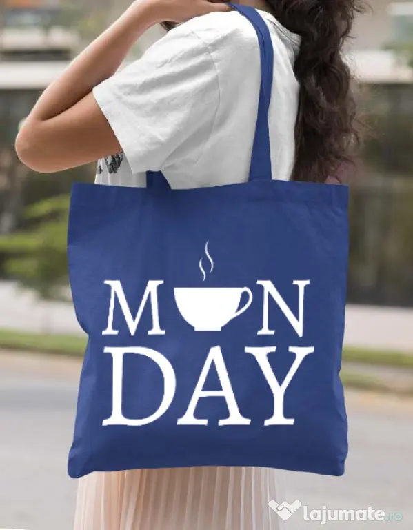 Sacosa din panza Monday coffee Albastru regal