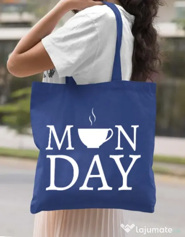 Sacosa din panza Monday coffee Albastru regal