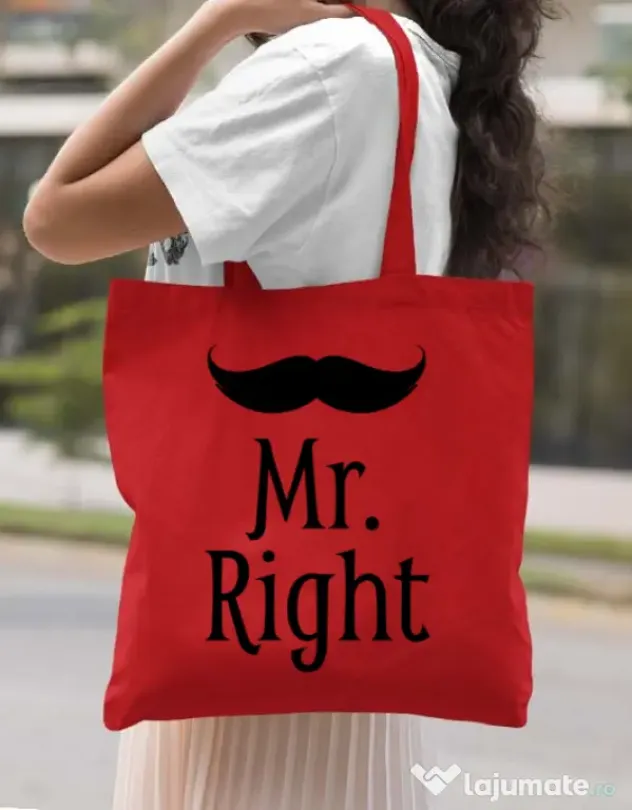Sacosa din panza Mr. right Rosu