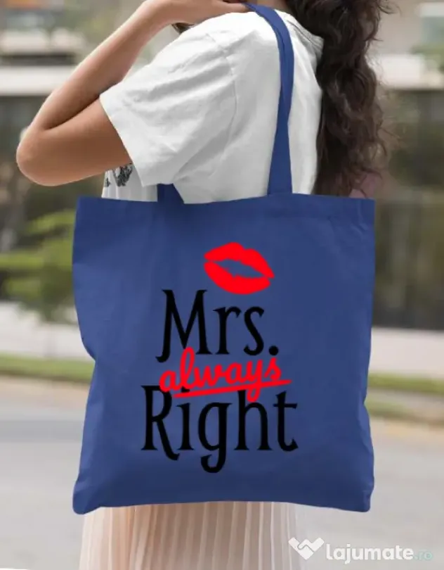 Sacosa din panza Mrs always right Albastru regal