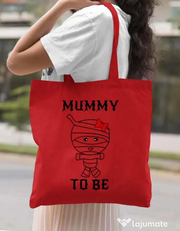 Sacosa din panza Mummy to be girl Rosu