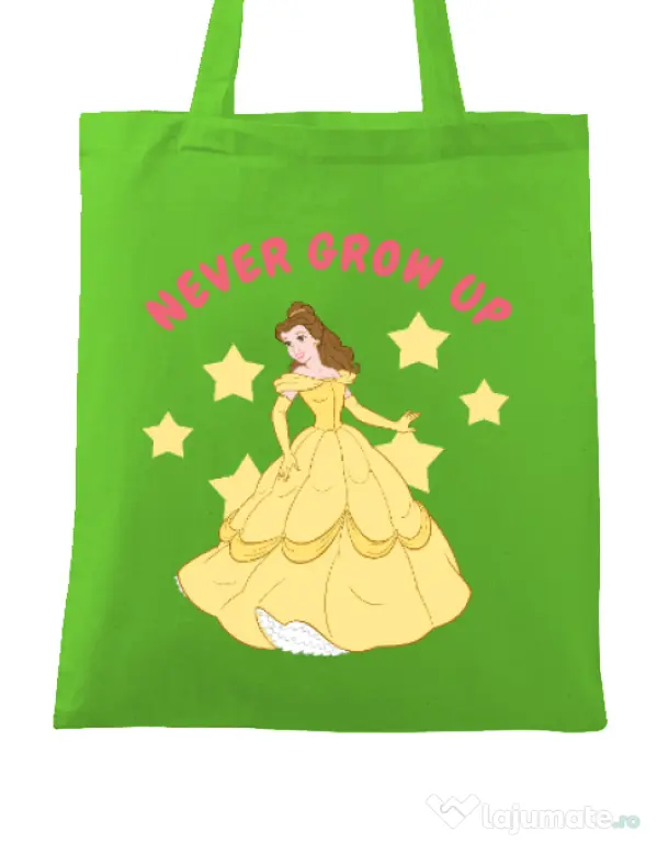 Sacosa din panza Never grow up Verde mar