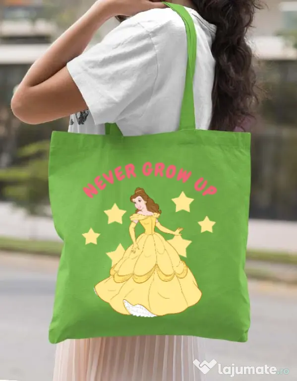 Sacosa din panza Never grow up Verde mar