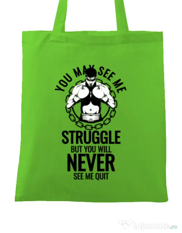 Sacosa din panza Never quit Verde mar