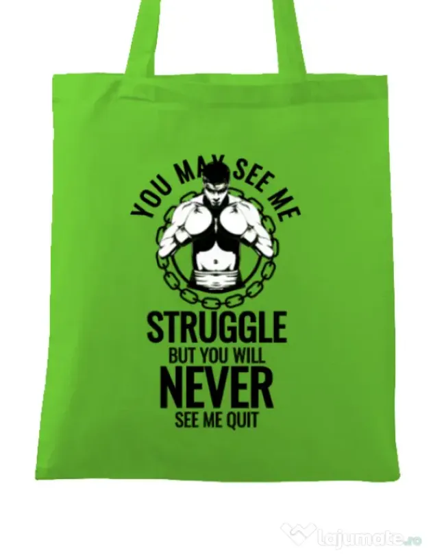 Sacosa din panza Never quit Verde mar