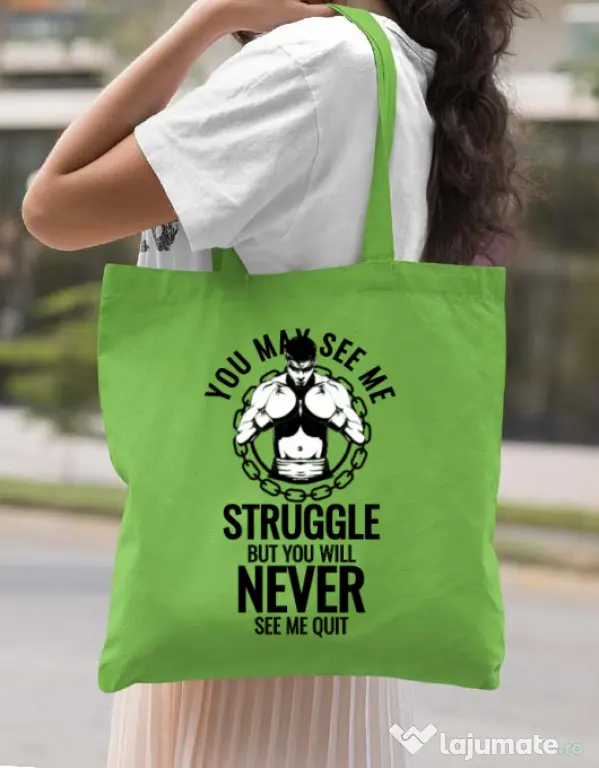 Sacosa din panza Never quit Verde mar