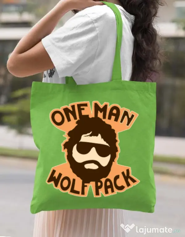 Sacosa din panza One man wolf pack Verde mar