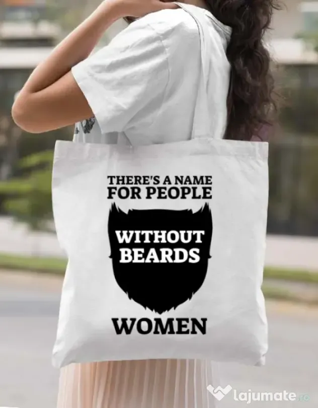 Sacosa din panza People without beards Alb