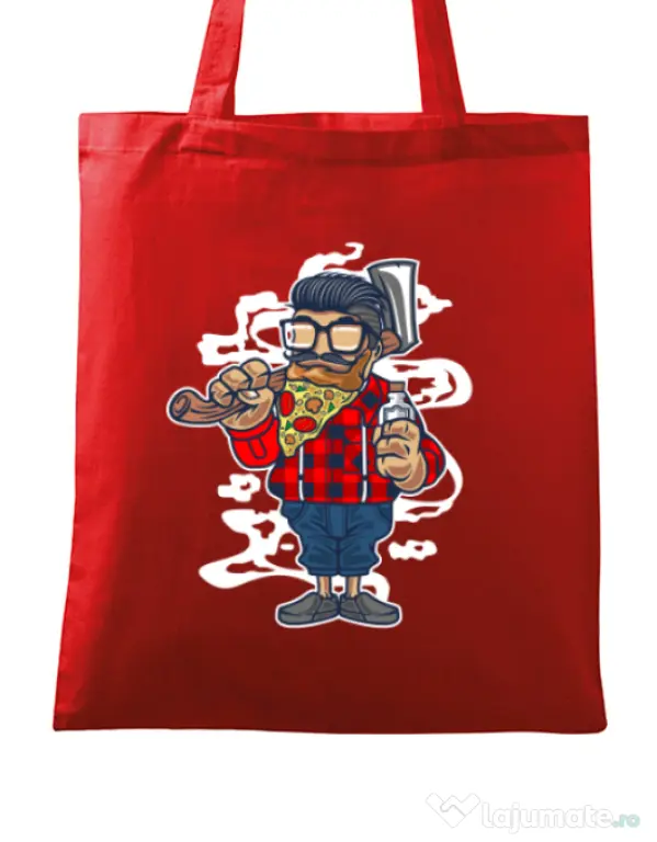 Sacosa din panza Pizza Beard Rosu
