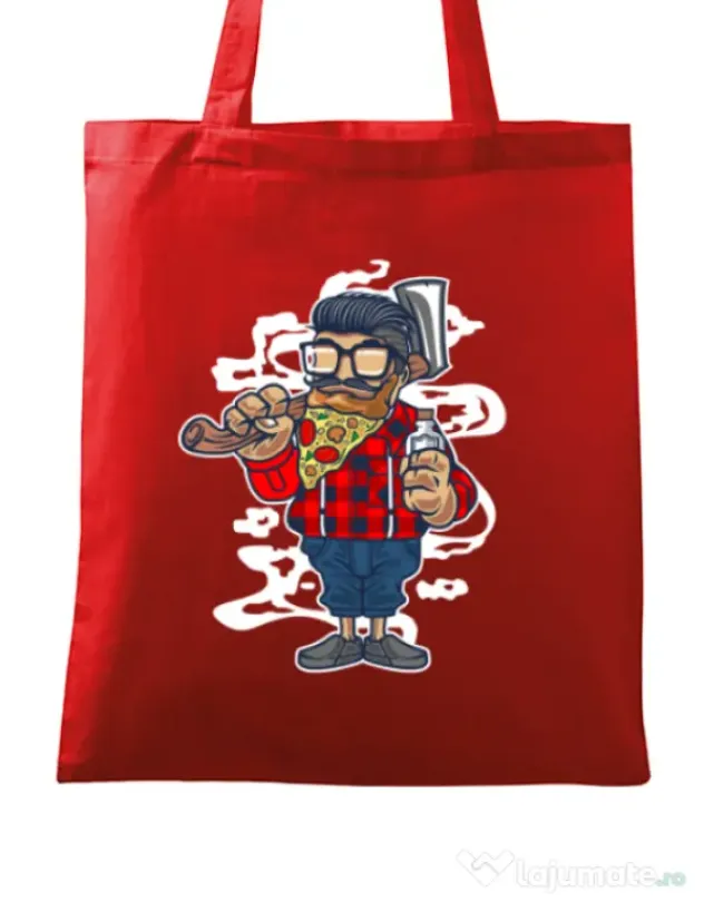 Sacosa din panza Pizza Beard Rosu