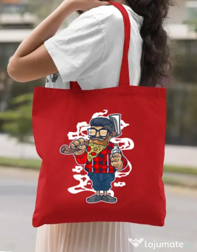 Sacosa din panza Pizza Beard Rosu