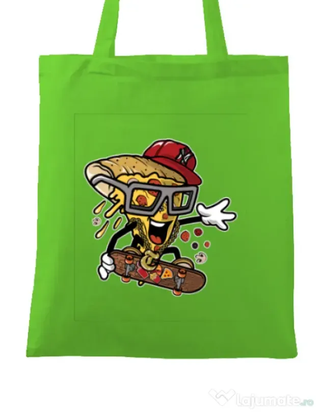 Sacosa din panza Pizza Skater Verde mar