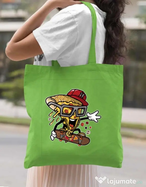 Sacosa din panza Pizza Skater Verde mar