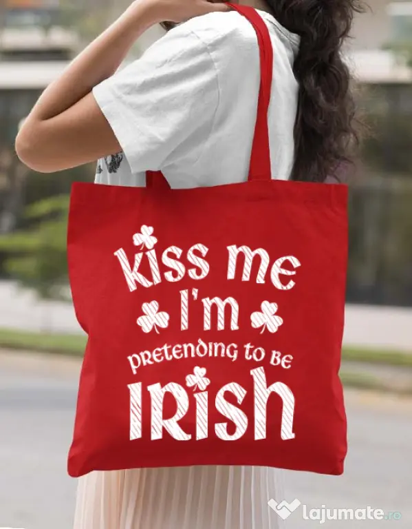 Sacosa din panza Pretending to be irish Rosu