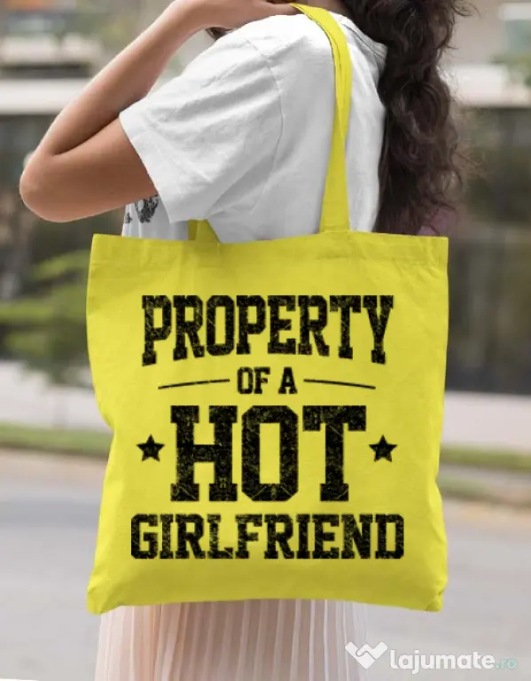 Sacosa din panza Property of a hot girlfriend Galben