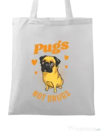 Sacosa din panza Pugs not drugs Alb