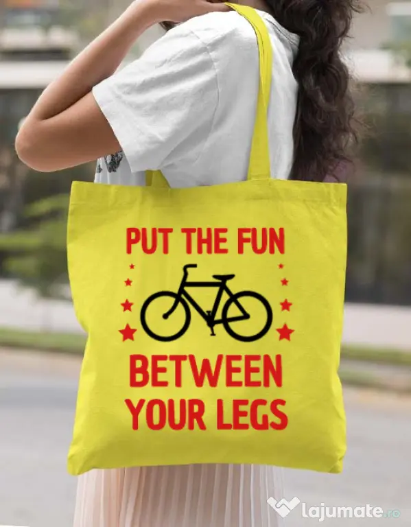 Sacosa din panza Put the fun Between your legs Galben