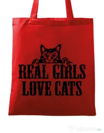 Sacosa din panza Real girls love cats Rosu
