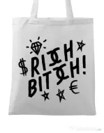 Sacosa din panza Rich bitch Alb