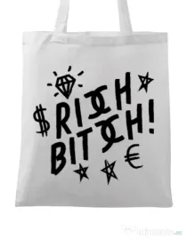 Sacosa din panza Rich bitch Alb