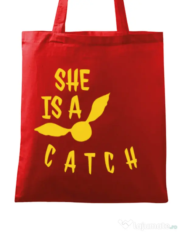 Sacosa din panza She is a catch Rosu