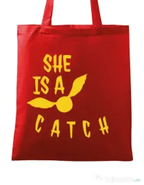 Sacosa din panza She is a catch Rosu