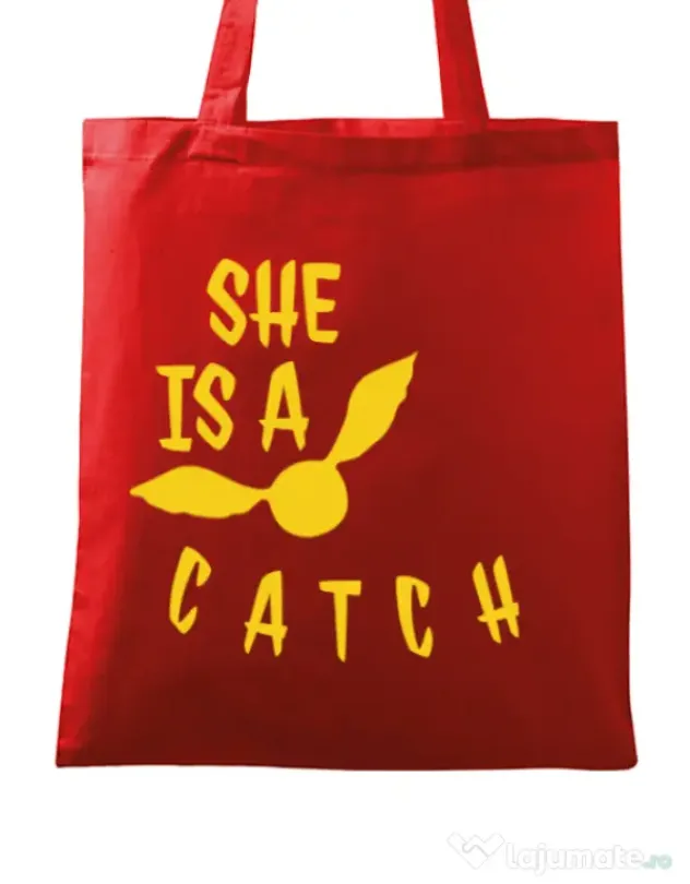Sacosa din panza She is a catch Rosu