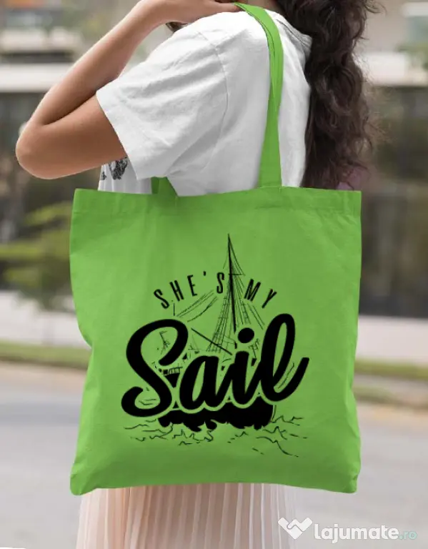 Sacosa din panza She s my sail Verde mar